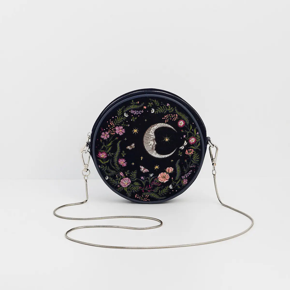 Chloe Midnight Garden Embroidered Circle Bag in Navy Velvet