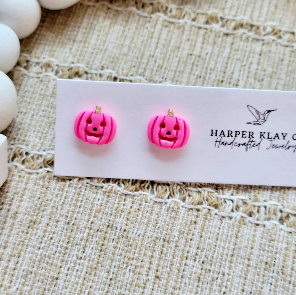 The Pink Pumpkin Studs- Polymer Clay Stud Earrings