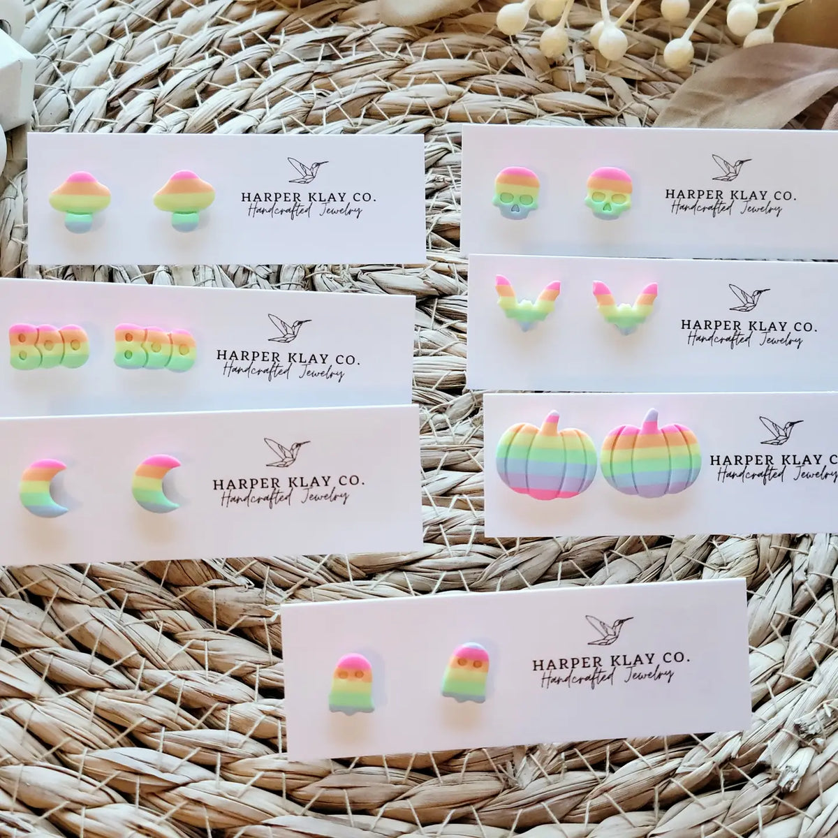 The Spooky Rainbow Studs- Polymer Clay Stud Earrings - Pumpkins