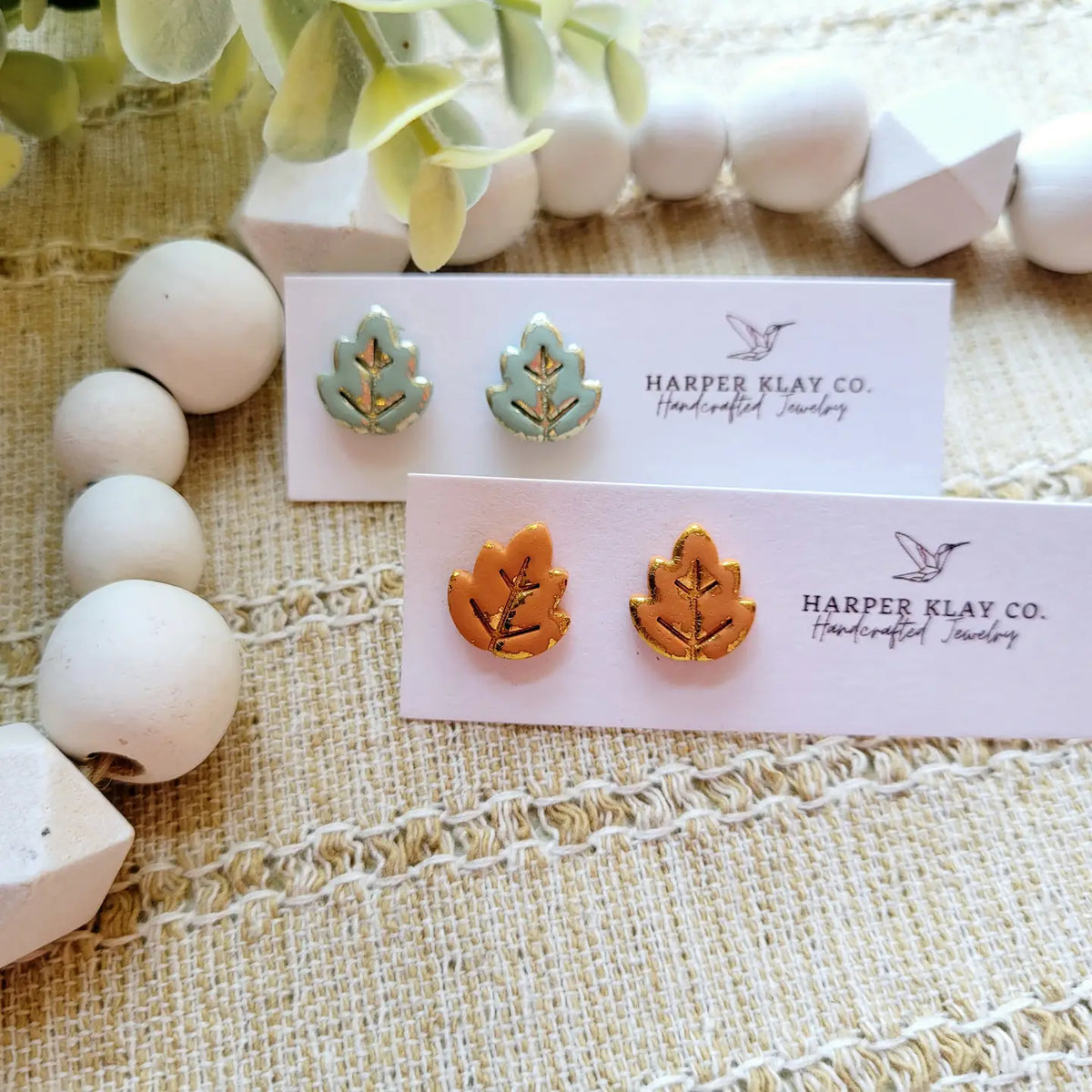 The Foil Leaf Studs - SAGE COLOR