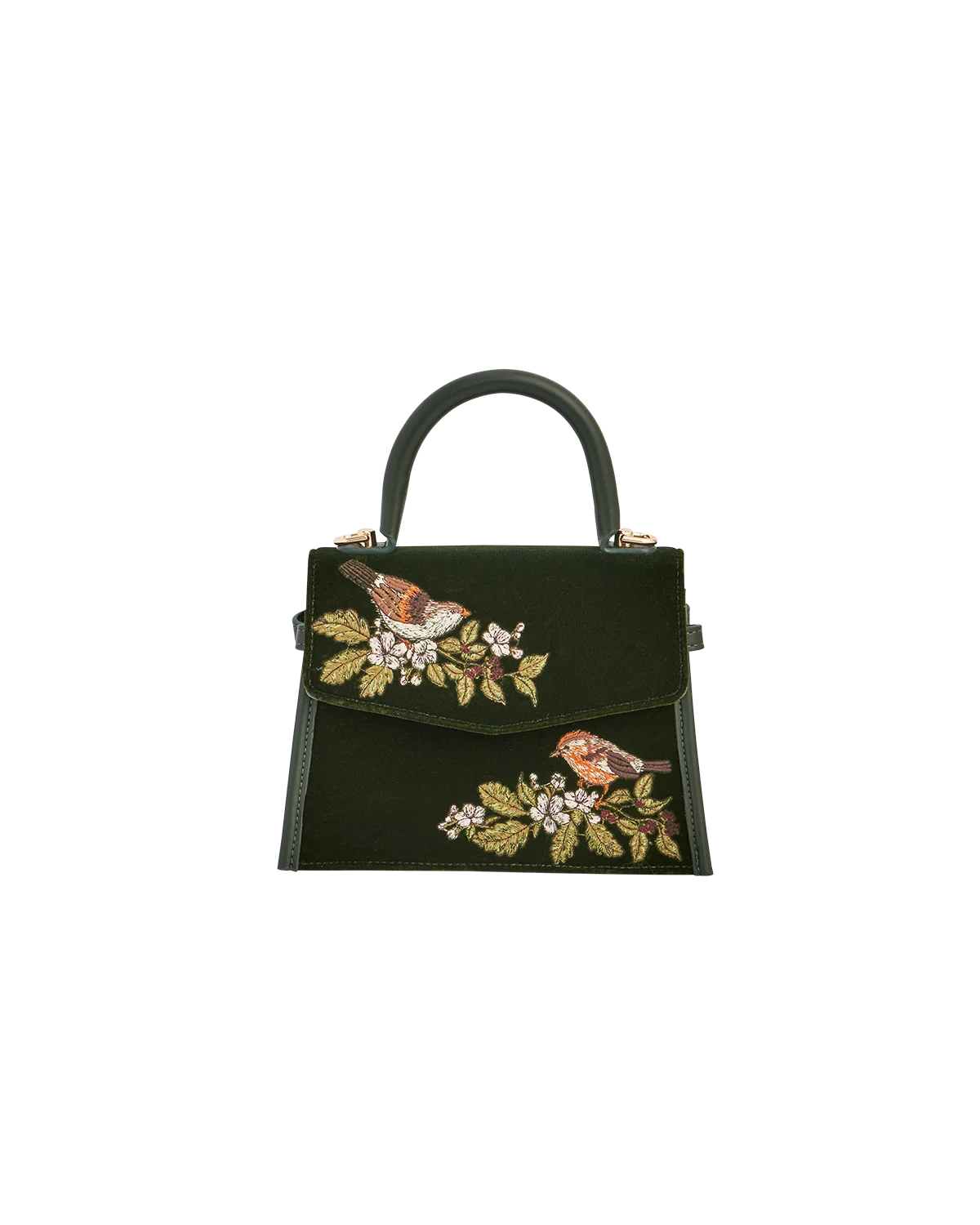 Eliza Wren Embroidered Top handle bag in Green Velvet